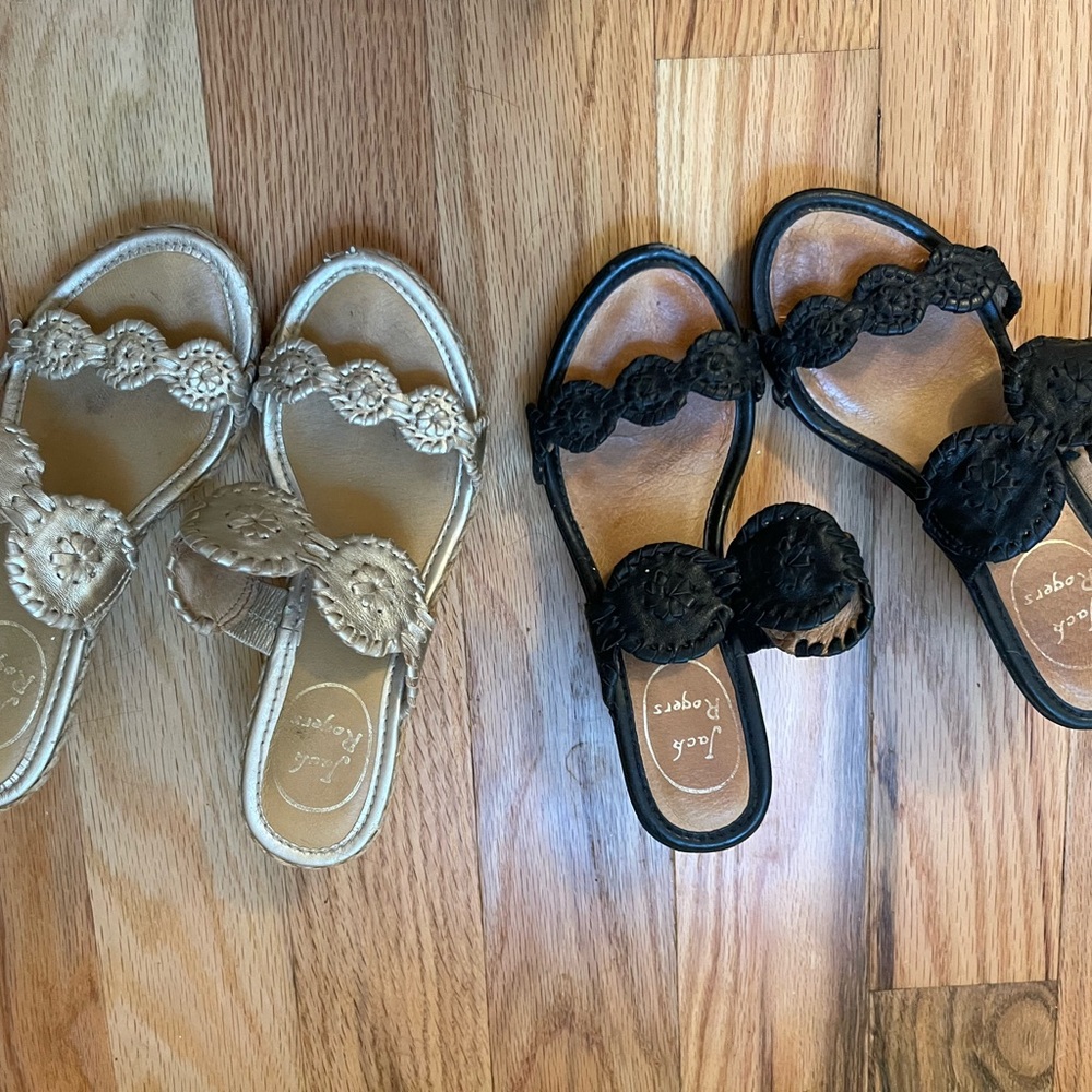 Black and Tan Slide Sandals Jack Roger’s